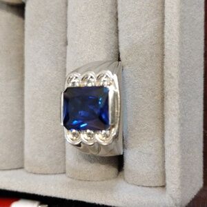 Mens emerald cut sapphire